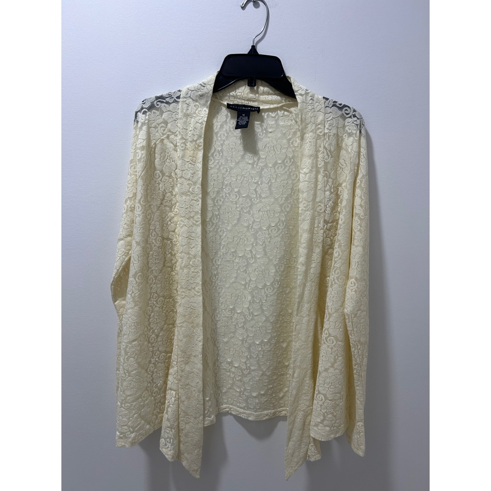 Grace Elements‎ Womens Cream Floral Lace Open Front Cardigan Shrug Cream Medium